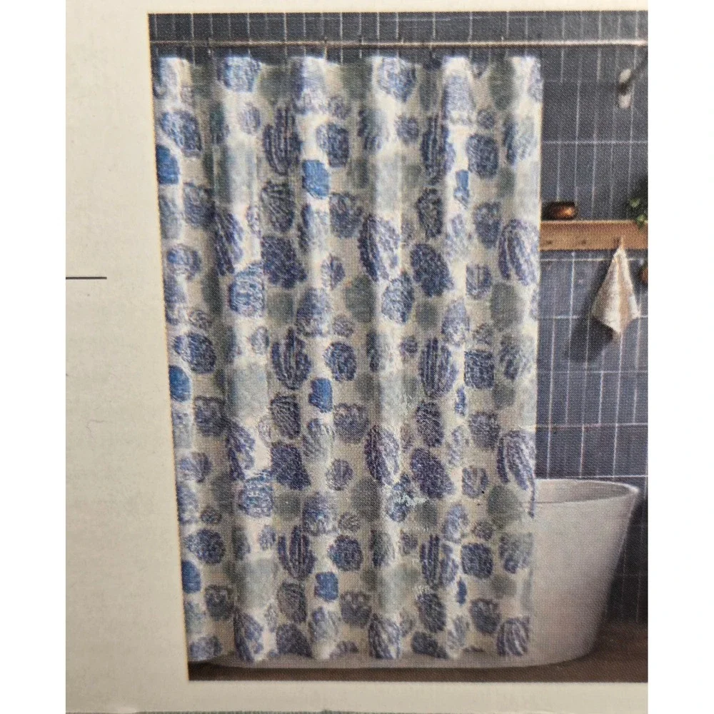 Threshold Coastal Seashell Cotton Shower Curtain Set Blue White Beach Summer